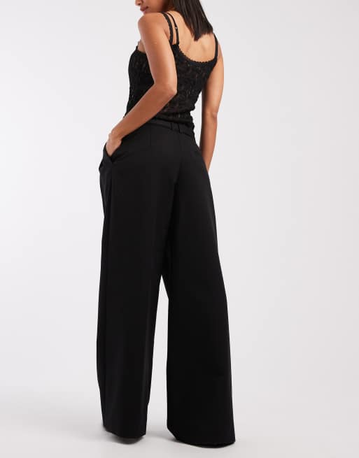 ASOS DESIGN - Sorte skræddersyede bukser med vide ben og lav talje med bælte, 3 af 5
