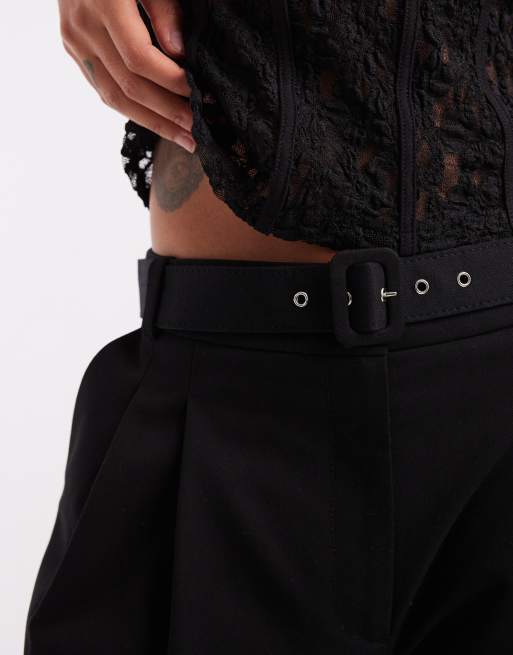 ASOS DESIGN - Sorte skræddersyede bukser med vide ben og lav talje med bælte, 4 af 5