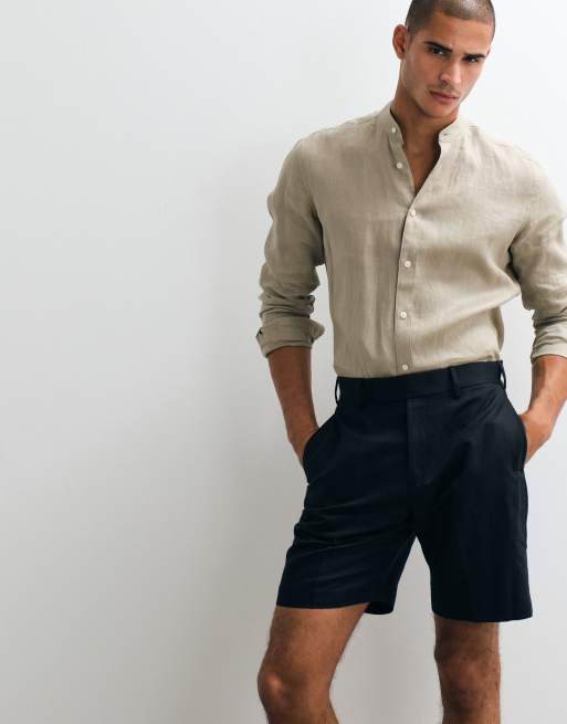 ASOS DESIGN - Sorte skræddersyede shorts i hørrigt stof i regular fit , 3 af 5