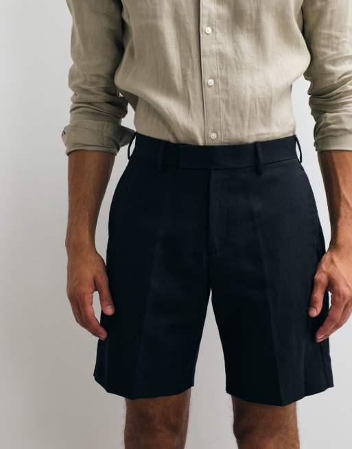 ASOS DESIGN - Sorte skræddersyede shorts i hørrigt stof i regular fit , 4 af 5
