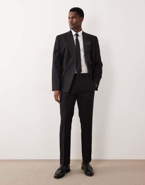 ASOS DESIGN - Sorte slim-habitbukser med tonet småt skaktern - view 1
