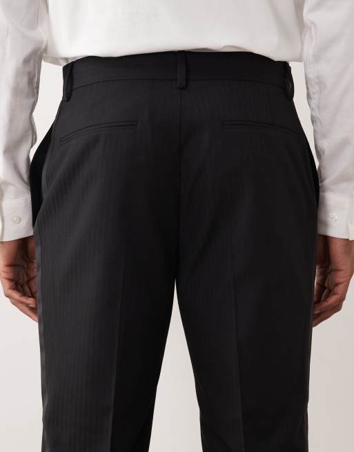 ASOS DESIGN - Sorte slim-habitbukser med tonet småt skaktern, 5 af 5