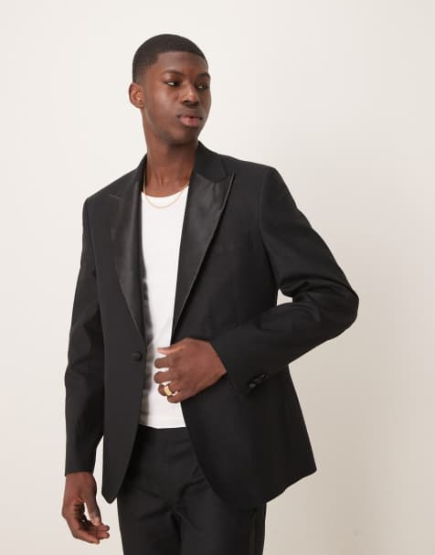 ASOS DESIGN - Sorte slim-smokingbukser i hørblanding - view 1