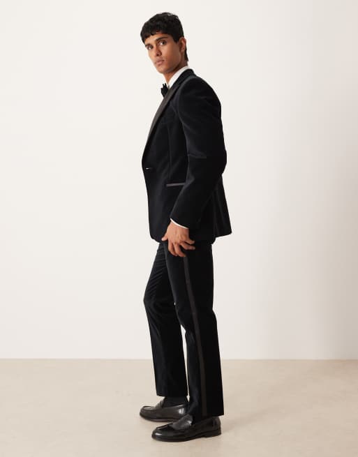 ASOS DESIGN - Sorte slim-smokingsbukser i bomuldsvelour, 3 af 5