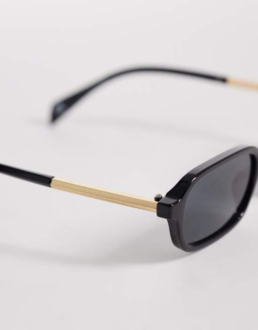 ASOS DESIGN - Sorte smalle firkantede solbriller med metalstænger, 2 af 3