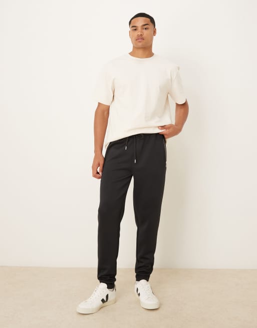 ASOS DESIGN - Sorte smalle joggingbukser i kraftigt scubalignende materiale med lynlåslommer, 2 af 5
