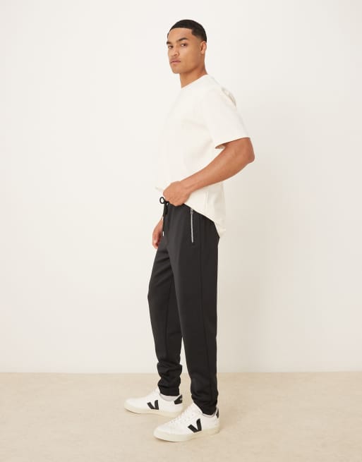 ASOS DESIGN - Sorte smalle joggingbukser i kraftigt scubalignende materiale med lynlåslommer, 3 af 5