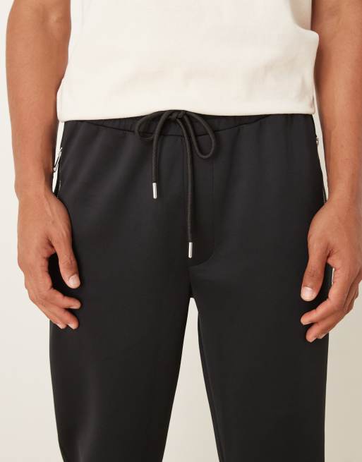 ASOS DESIGN - Sorte smalle joggingbukser i kraftigt scubalignende materiale med lynlåslommer, 5 af 5