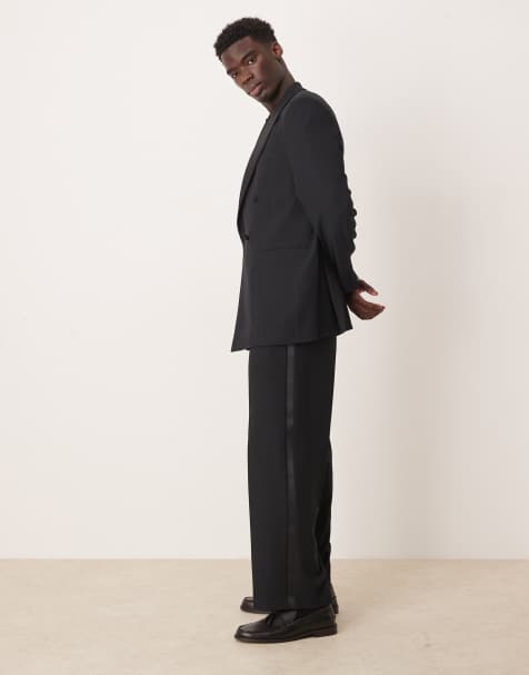 ASOS DESIGN - Sorte smoking-habitbukser med brede ben og tekstur - view 1