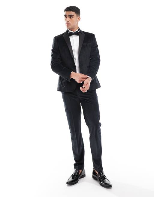 ASOS DESIGN - Sorte smokingbukser i velour i slim fit