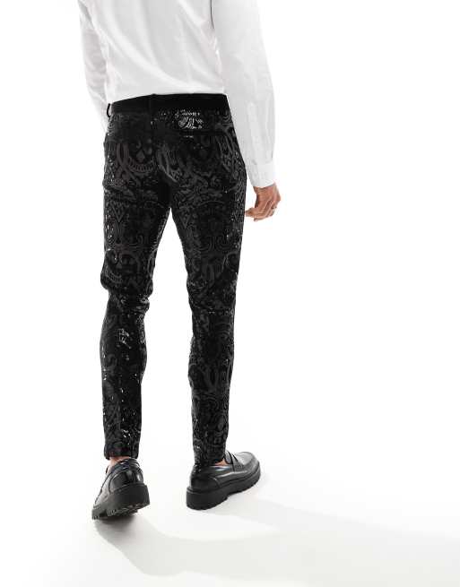 ASOS DESIGN - Sorte smokingbukser med paisley-pailletter i skinny fit, 5 af 5