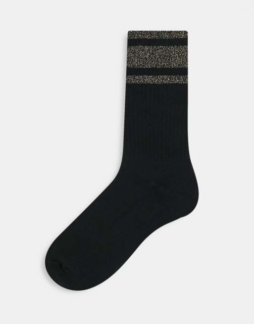 ASOS DESIGN - Sorte sportssokker med guldfarvede striber