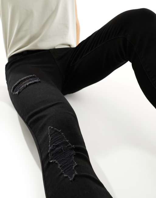 ASOS DESIGN - Sorte spray on-jeans i powerstretch med flænser, 2 af 5