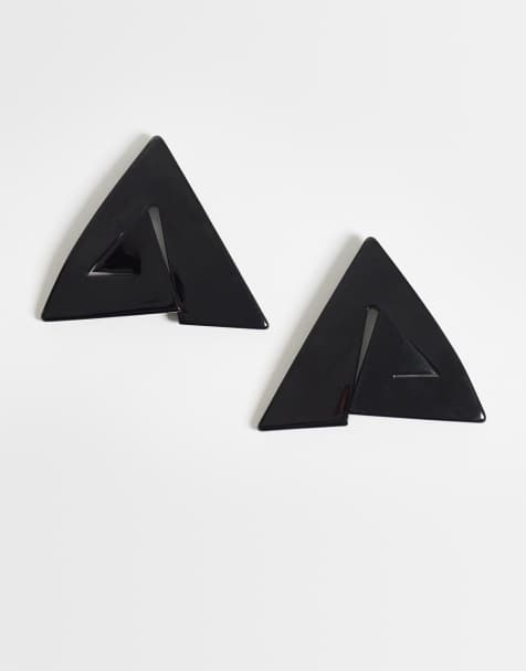 ASOS DESIGN - Sorte store ørestikkere med geometrisk design - view 1