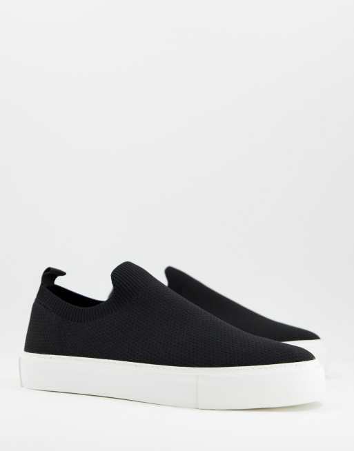 ASOS DESIGN - Sorte strikkede slip on-sneakers