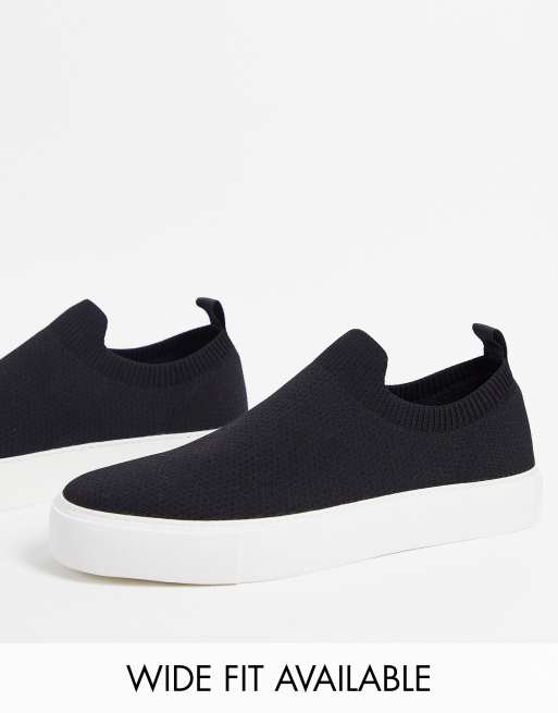 ASOS DESIGN - Sorte strikkede slip on-sneakers