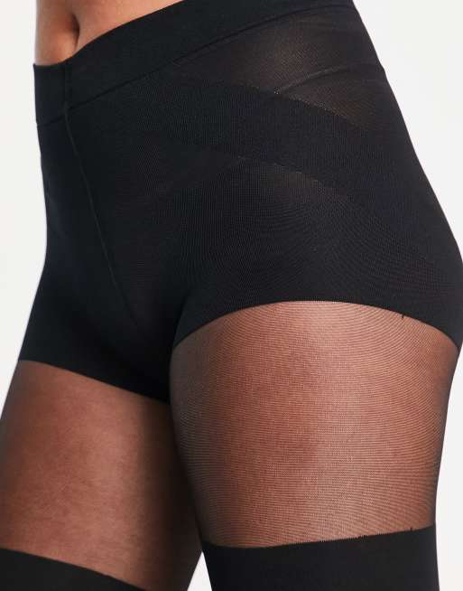 ASOS DESIGN - Sorte strømpebukser med overknee-design og støtte over numse og mave, 3 af 4