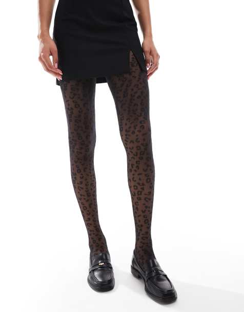 ASOS DESIGN - Sorte strømpebukser med sort leopardprint - view 1