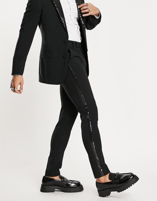 ASOS DESIGN - Sorte super skinny-smokingbukser med sorte pailletter 
