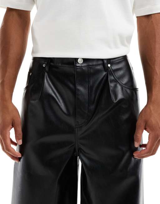 ASOS DESIGN - Sorte superposede bukser i imiteret læder, 4 af 5