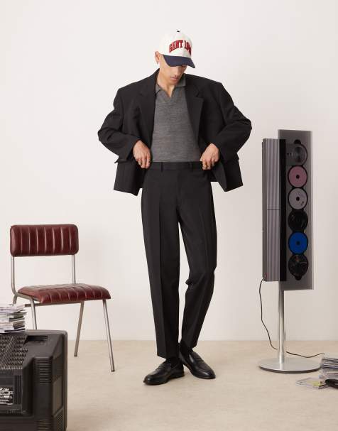 ASOS DESIGN - Sorte tapered oversized habitbukser - view 1