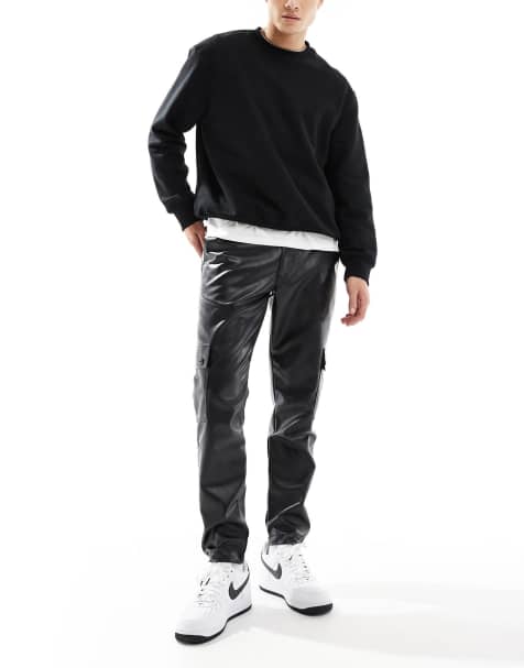 ASOS DESIGN - Sorte tapered tcargobukser i læderlook - view 1