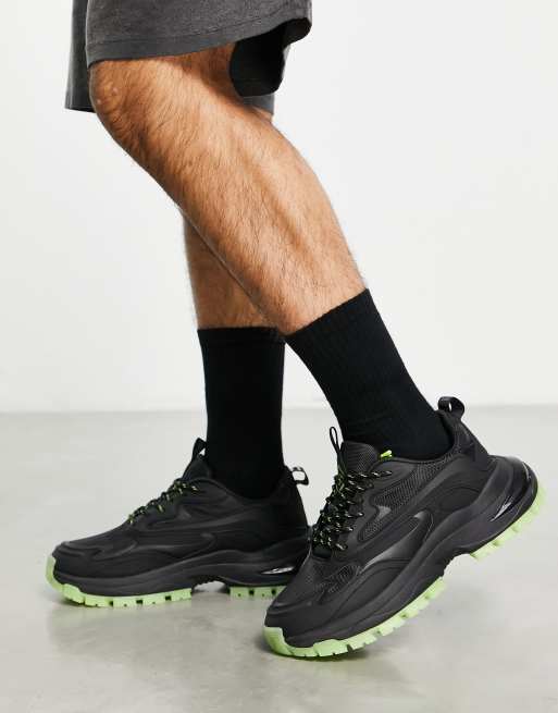 ASOS DESIGN - Sorte tech-sneakers med grønne detaljer