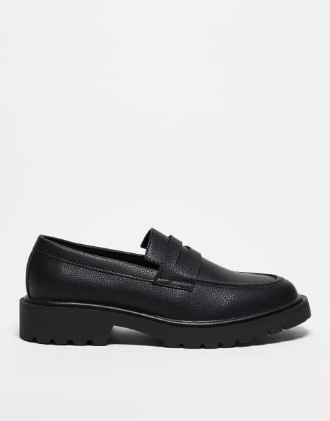 ASOS DESIGN - Sorte teksturerede penny-loafers med rillet sål - view 1