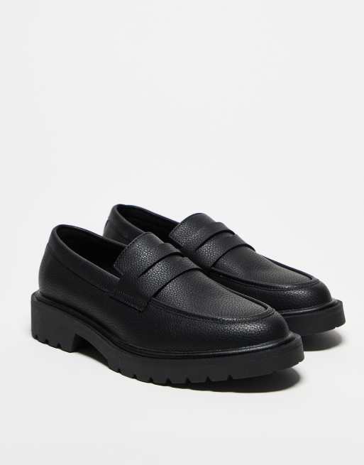 ASOS DESIGN - Sorte teksturerede penny-loafers med rillet sål , 4 af 4