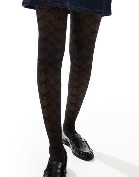 ASOS DESIGN - Sorte tights med sløjfemonogram - view 1