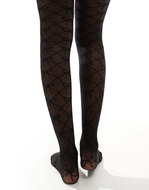 ASOS DESIGN - Sorte tights med sløjfemonogram, 4 af 4