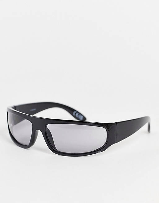 ASOS DESIGN - Sorte visor-solbriller med buet 90'er-stel