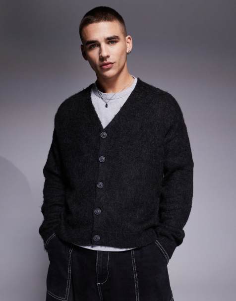 ASOS DESIGN - Sortmeleret afslappet cardigan med firkantet pasform i fluffy strik - view 1