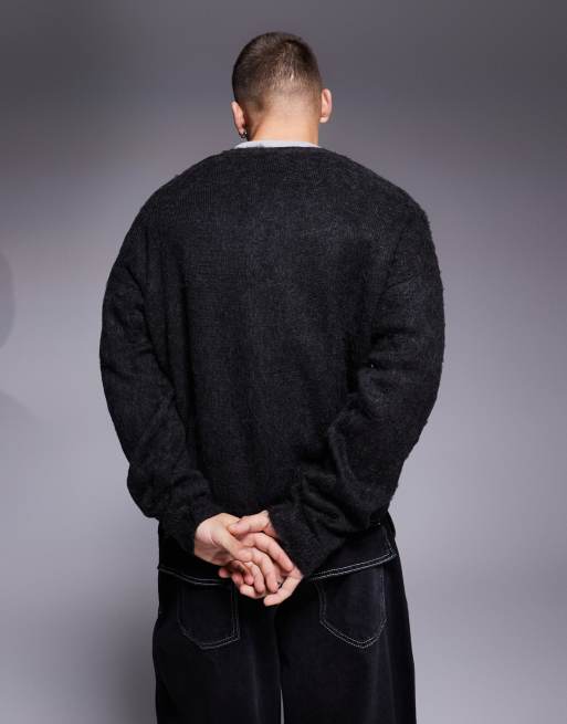 ASOS DESIGN - Sortmeleret afslappet cardigan med firkantet pasform i fluffy strik, 3 af 4