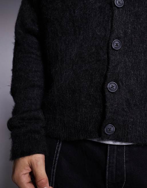 ASOS DESIGN - Sortmeleret afslappet cardigan med firkantet pasform i fluffy strik, 4 af 4