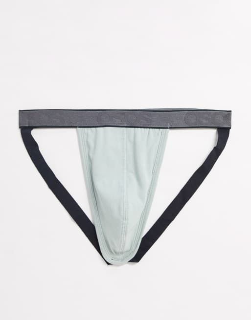 ASOS DESIGN - Sospensorio a tanga azzurro con elastico con logo