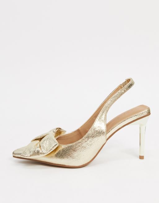 ASOS DESIGN Soul bow slingback mid heels in gold