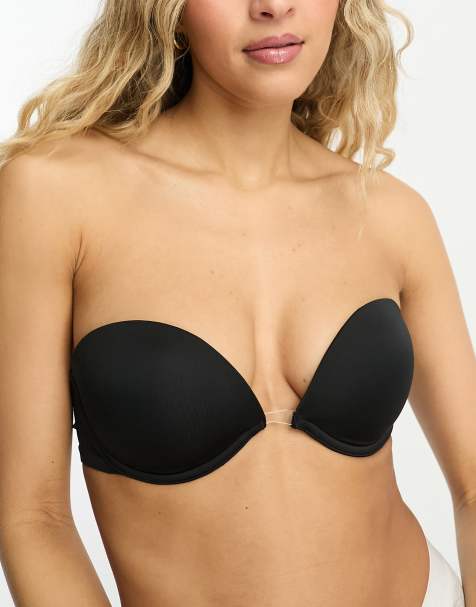 ASOS DESIGN - Soutien-gorge à bonnets moulés en microfibre avec bretelles amovibles multi-positions et détail transparent au centre - Noir - view 1