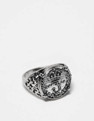 ASOS DESIGN sovereign ring with coin detail in burnished silver tone