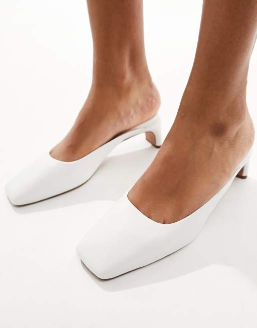 ASOS DESIGN Soy square toe mid heeled mules in white, 2 of 4