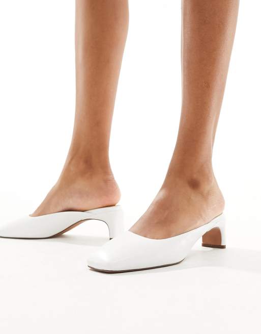 ASOS DESIGN Soy square toe mid heeled mules in white, 4 of 4