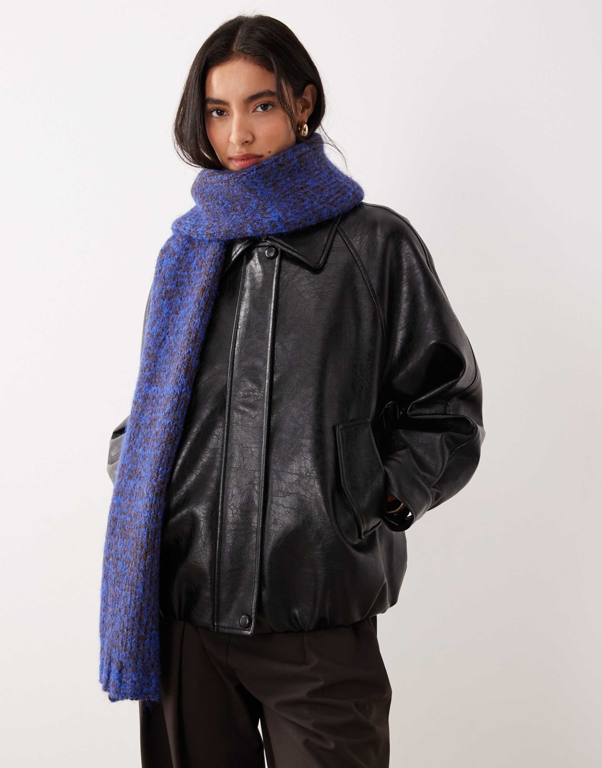 asos design space dye mixed yarn chunky knit scarf in blue and brown