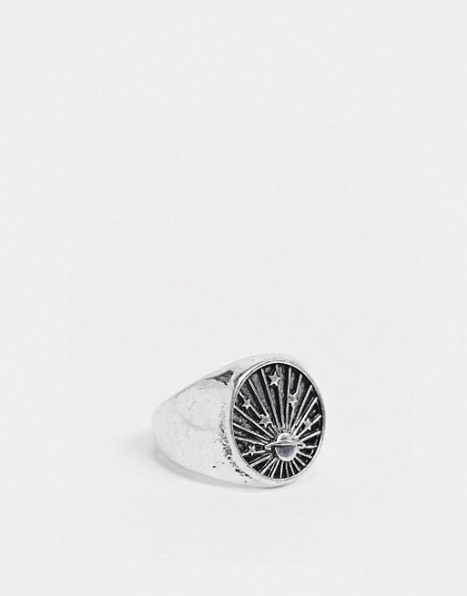 ASOS DESIGN space inspired signet ring in silver tone