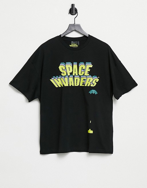 ASOS DESIGN Space Invaders oversized t-shirt with front game print in black