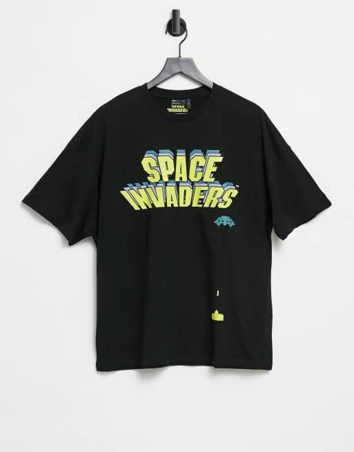 ASOS DESIGN Space Invaders oversized T-shirt with front game print in black