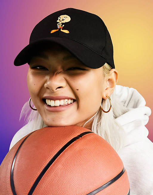 ASOS DESIGN Space Jam: A New Legacy baseball cap with Tweety embroidery in black