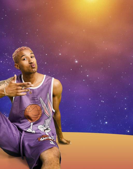 ASOS DESIGN Space Jam A New Legacy Canotta con stampa di Bugs Bunny colore viola in coordinato