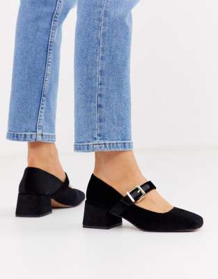 ASOS DESIGN Space square toe mary jane mid heels in black velvet