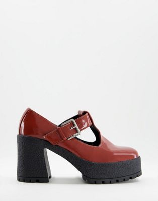 ASOS DESIGN Spark chunky mary jane high shoes in rust patent