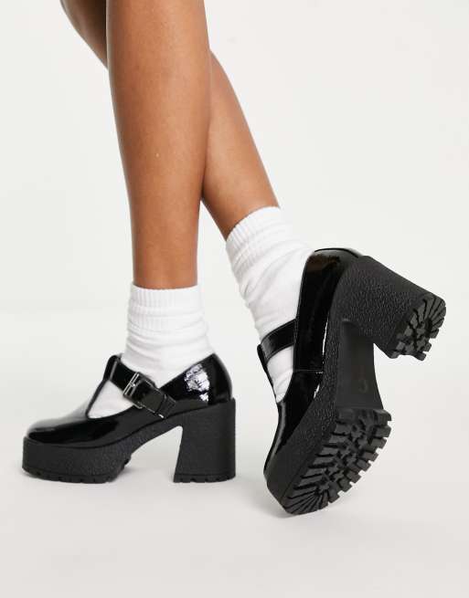ASOS DESIGN - Spark - Chunky Mary Jane-sko med hæl i sort lak